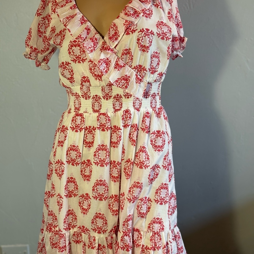 Preppy Girl Palm Beach Red & White Ruffle Lined Cotton Women’s Dress XS
